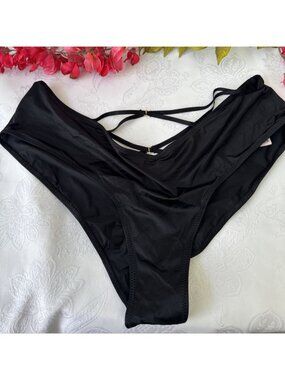 VICTORIA'S SECRET M BLACK SILKY STRAPPY CUT OUT CHEEKY VERY SEXY PANTIES NWT